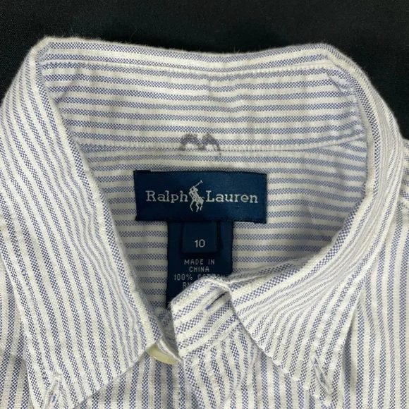 Ralph Lauren Boys Striped Long Sleeve Button Up Shirt Size 10 - Picture 6 of 10